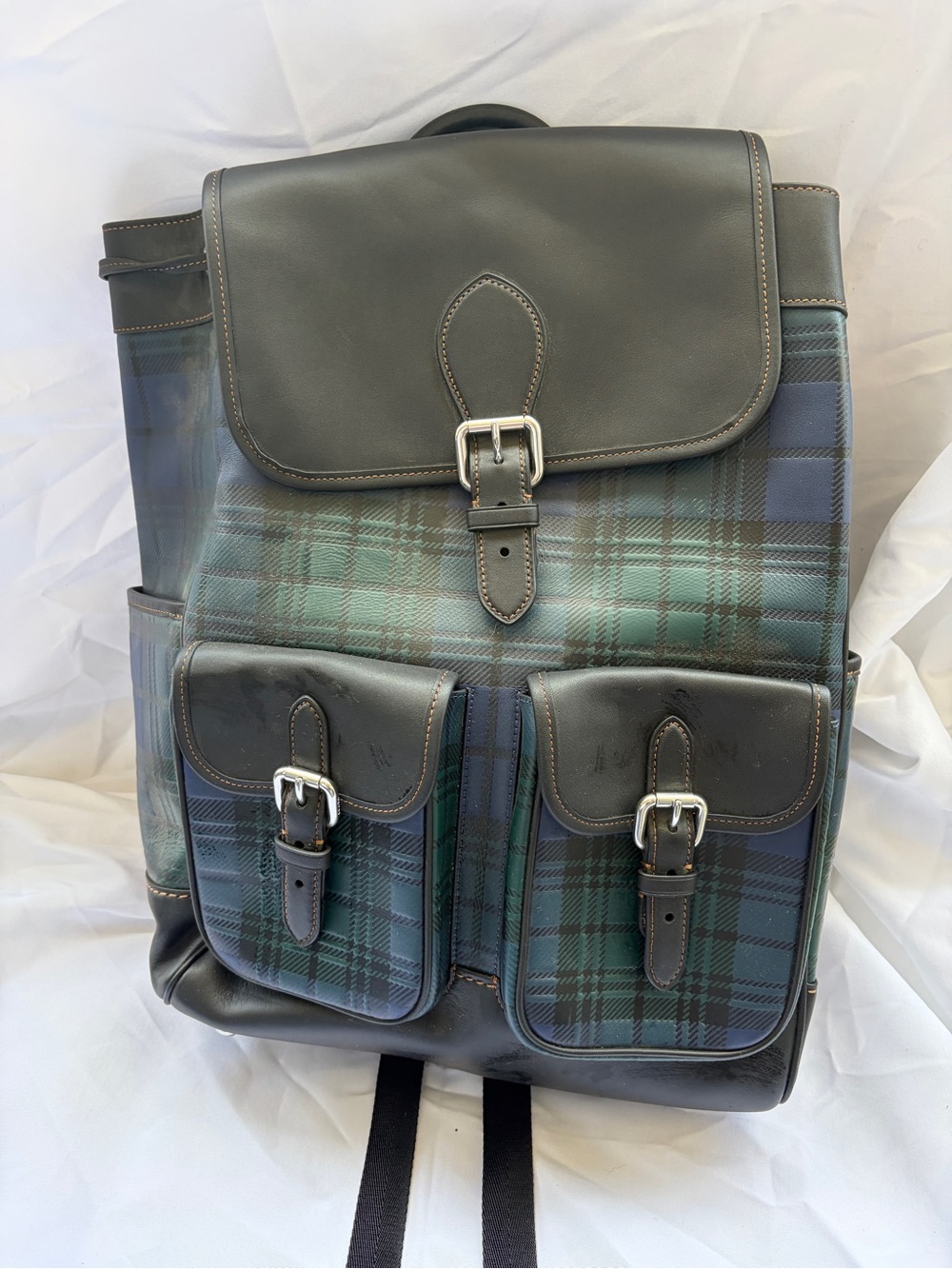 NWT Coach Frankie Plaid Backpack True Navy Multi Leather CG207